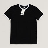 Camiseta Grife Básica Zara Preta com Gola e Manga Branca Rib Contraste