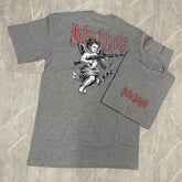 Camiseta Grife Palm Angels Cinza Mescla com Logo Gótico Bordado Vermelho