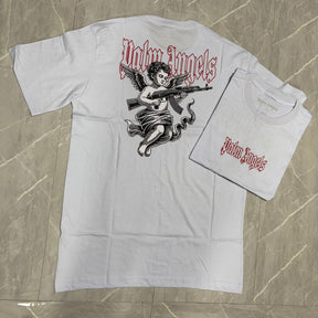 Camiseta Grife Palm Angels Branca com Logo Gótico Vermelho